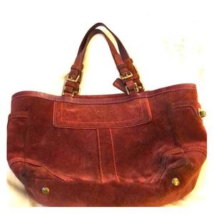 Oxblood suede Coach tote